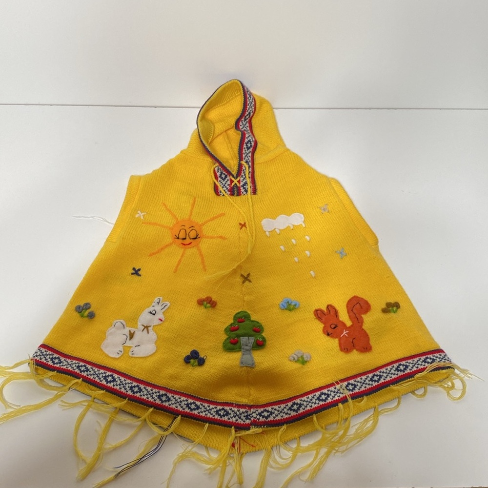 Kids Pullover Artisan Handmade Poncho with Hood - Picture 3 of 16